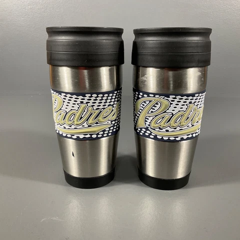 San Diego Padres MLB Baseball 15oz Stainless Steel Travel Mug Team Logo LOT OF 2 Cover