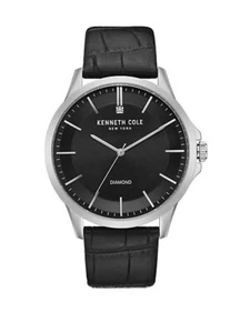 Brand New Kenneth Cole Men's Black Leather Black Dial Watch KC50208001 - Picture 1 of 1