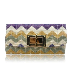 Zoe Zigzag Design Multicolour Raffia Clutch - Picture 1 of 13