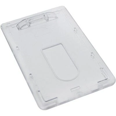 3 Heavy Duty Vertical ID Badge Holders - Rigid Hard Clear Plastic- HOLDS 1 CARD - Image 1 of 4