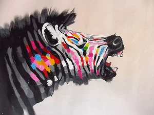 Framed Canvas zebra colour stripes  Street Art  pop art painting style - Picture 1 of 2