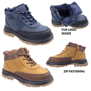 Jungen High Top Stiefeletten Kleinkind Wandern Winter Warm Fleece Schnürschuhe Größe - Bild 1 von 15