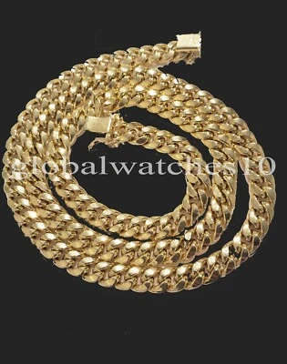 Real 10k Gold Miami Cuban Link Box Lock 8mm 18 inch Choker Men Women - Image 1 of 4