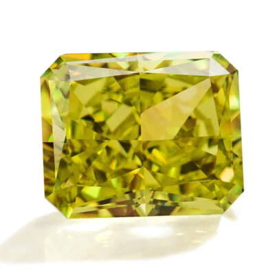 Crushed Ice Cut CZ Radiant Olive Green 5A Cubic Zirconia Manual Loose Gemstone - Image 1 of 4