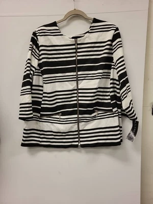 Elementz Mujer 2X Chaqueta Negro Blanco Rayas Cremallera Completa Manga Larga Prendas Exteriores Foto 1 de 4