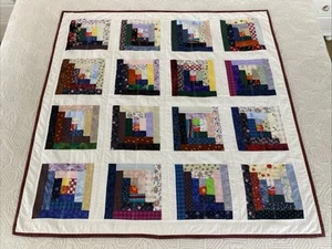 Hand Crafted Colourful Geometric Patchwork Cotton Small Quilt 95cm Square - Picture 1 of 14