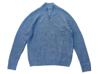 Lucky Brand Mens M Grey Henley Mock Neck Wool Blend Knit Pullover Sweater - Image 1 of 4