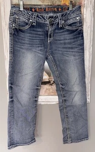 Jeans Rock Revival donna 29 blu denim Nicole Capri borchie tasca punto spesso - Foto 1 di 11