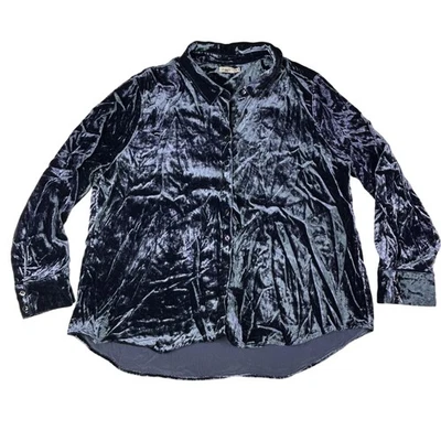 Faherty Shirt Mens 2XL Navy Blue Crushed Velvet Button Down Long Sleeve Top - Image 1 of 4