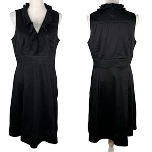 White House Black Market WHBM Midi Ruffle Dress Black 14 Sleeveless - Picture 1 of 18