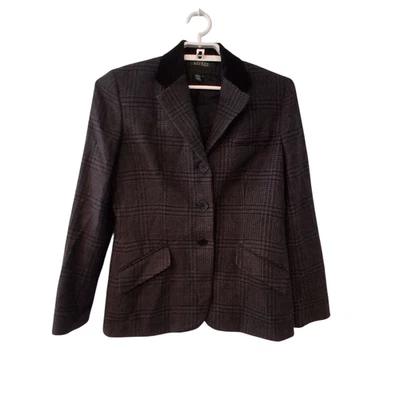 Lauren Ralph Lauren blazer jacket womens  10 100% wool gray black plaid - Image 1 of 4
