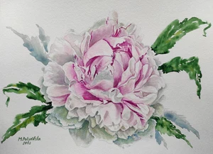 Original Artwork Watercolor Painting Flowers DUSTY PINK VINTAGE Peony Floral A4 - Picture 1 of 12