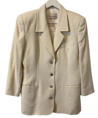 Conjunto de terno saia lápis e blazer Dana Buchman Petites mistura de seda creme tamanho 12P - Imagem 1 de 4