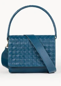 Borsa a tracolla blu ideale in vera pelle lavorata a mano tessuto Haiti rete Deux - Foto 1 di 7