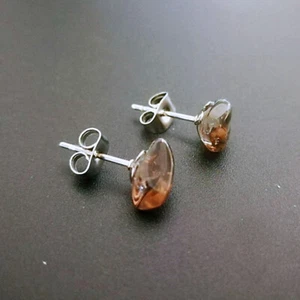 Natural Smoky Quartz Crystal Stone Chip Stainless Steel Stud Earrings Cute Gift - Picture 1 of 5