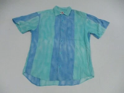 Camisa Jams World Para Hombre Pequeña Azul Hawaiana Floral Bloque de Color Manga Corta Rayón Foto 1 de 4