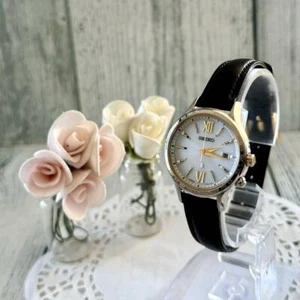 Seiko 1B35-0Ab0 Lukia Gold Silver Solar Black Leather Band From Japan - Picture 1 of 4