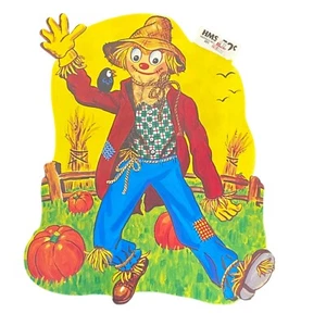 Vintage HMS Halloween 2 Sided Die Cut Scarecrow Pumpkins Haystacks Wall Decor - Picture 1 of 3