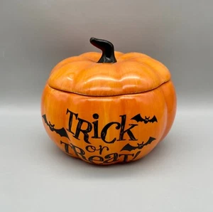 Plato de caramelo de calabaza truco o trato de Halloween con tapa bote sello sin daños - Imagen 1 de 9