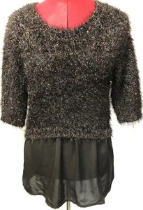 Candie's Black Metallic Glitter Layered Look Sweater Women's Sz Medium-365 - Picture 1 of 11
