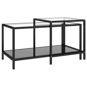 2pcs Nesting Coffee Tables Tempered Glass Modern Industrial Side Shelf Storage - Picture 1 of 9