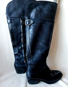 Vince Camuto Black Leather riding boots side zip & back studds & buckle 8.5 EUC - Picture 1 of 7