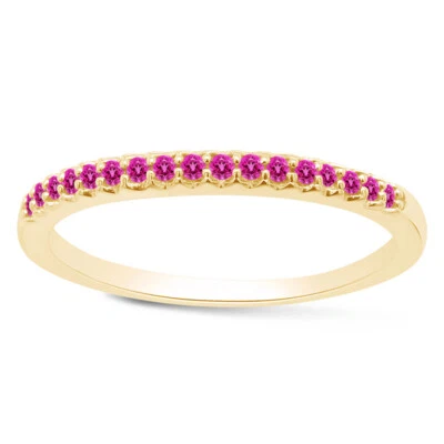Hermoso anillo de boda de oro amarillo de 10 quilates simulado corte redondo zafiro rosa Foto 1 de 4