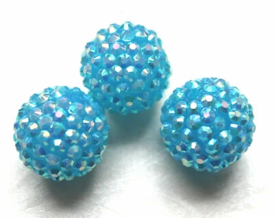 5 Shamballa Perlen 20mm Türkis Strassperlen Glitzer Disco Kugel  - Bild 1 von 4