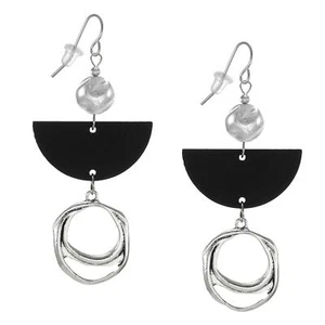 Beautiful Black and Silver Abstract Statement Earrings, Platinum Ear Wires - Picture 1 of 5