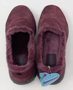Skechers GO Walk Memory Foam Burgunderrot Leder Slipper Kunstfell gefüttert Gr. 8,5  - Bild 1 von 12