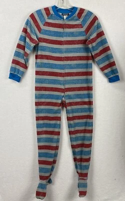 JOE BOXER Boys Fleece Footed Pajamas Size M Gray Blue Red Zipper - Image 1 of 4