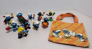 Vintage Smurfs Peyo Schieigh 1970-80s Smurf Figure Lot of 10 + Bag - Picture 1 of 10