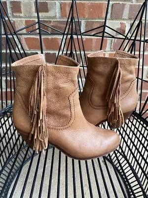 Sam Edelman Louie Western Botín Marrón Camel Flecos Tacón Apilado Talla 8.5W Foto 1 de 4