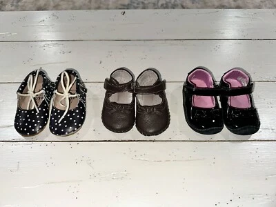 Bebé 6-12 M Stride Rite Pediped Pies de Mono Cuero Vestido Informal Marrón Negro Lote Foto 1 de 4