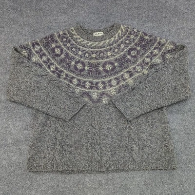 Suéter LL Bean Hombres XL Gris Trapo Lana Algodón Seda Cable Tejido Isla Justa Cuello Redondo Foto 1 de 4
