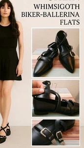 Ballerine biker Sheln tripla fibbia nere gotiche scarpe stravaganti taglia 7 nuove con etichette - Foto 1 di 9