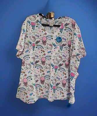 Hello Kitty Scrub Top Sz 4XL White Tooniforms  Shirt Medical Nursing New - Image 1 of 4