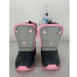 Carters Toddler Rumi Snow Boot Kitty Cat Girls Size 8 New Pink Grey Shoe - Picture 1 of 8