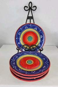 Pier 1 San Marco Set Of 4 Lunch 8" Plates Salad/Dessert Hand-Painted Earthenware - Picture 1 of 8