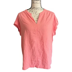 Splendid Coral Orange Linen Blend V Neck Shirt Size Large EUC - Picture 1 of 4