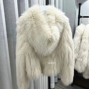 Winter Damen Strick Echt Fuchspelz Mantel Warm Kurzmantel Kapuze Junge Damen - Bild 1 von 28