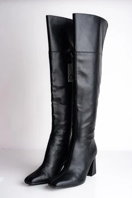 Zara Womens Over The Knee High Boots Black faux leather US 10 EU 41 New 2000/410 - Image 1 of 4