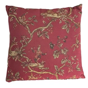 Vtg Woven Tapestry Red Gold Jungle Monkey Lion Pillow 24" Sq. Sofa Chair Cushion - Picture 1 of 9