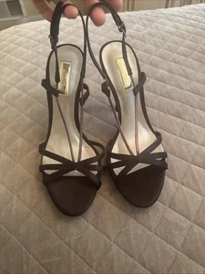 Schutz NIB Women's High Heels Ankle Strap Sandal Black Satin Leather Size 8 - Picture 1 of 7