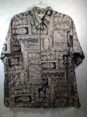 Camiseta Tori Richard Hombre 2XB Beige Negro Algodón Césped Cachemira Manga Corta Botón Foto 1 de 4