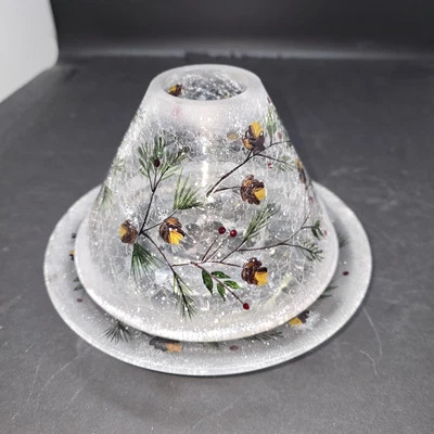 Yankee Candle Pinecones & Berries Crackle Glass Jar Candle Shade and Under Plate - Image 1 of 4