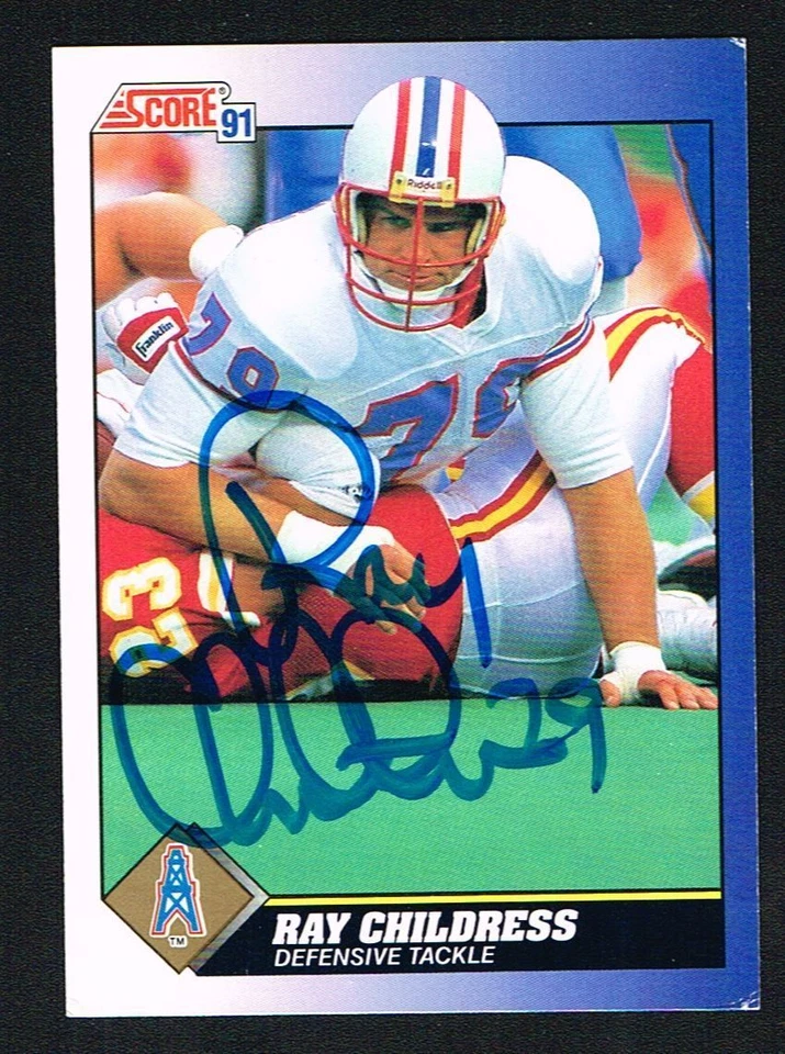 Tarjeta coleccionable de fútbol americano Ray Childress #79 firmada con autógrafo automático 1991 Score Foto 1 de 1