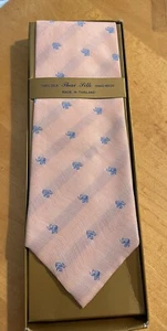 NWOT Thai Silk Handmade Tie Blue Elephants Pink Tie New In Box Read Ad - Picture 1 of 3
