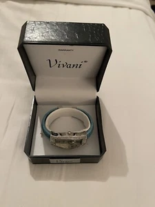 Vivani Women’s Watch Silver Color With Round Clear Crystals And Blue Teal Band - Picture 1 of 3