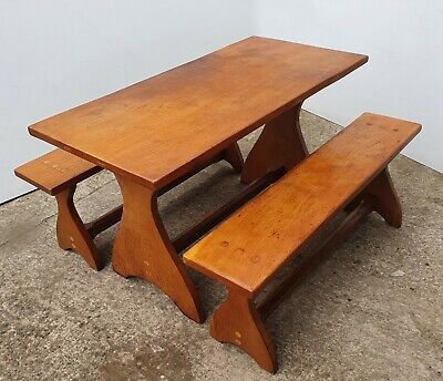 Arts And Crafts Art Deco Cotswold Style Solid Oak Table And Bench Set • 425£